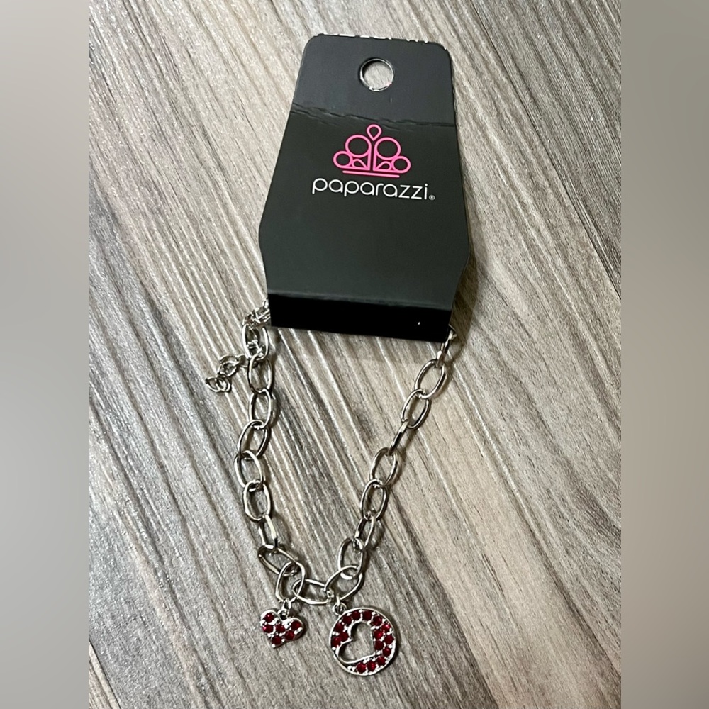 Red heart silver bracelet